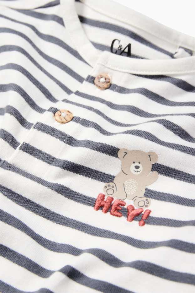 Baby Jungen - Bärchen - Baby-Langarmshirt - gestreift - weiss