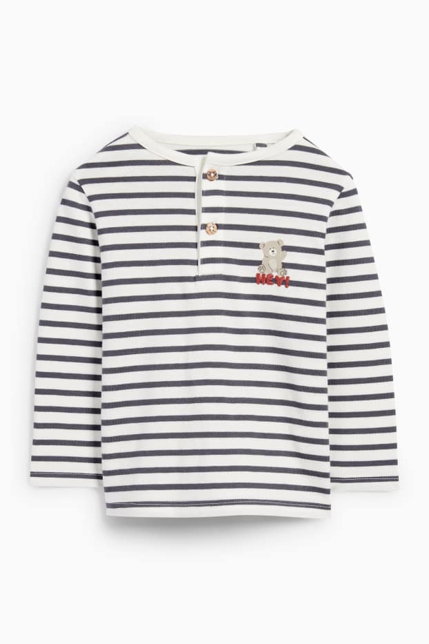 Baby Jungen - Bärchen - Baby-Langarmshirt - gestreift - weiss