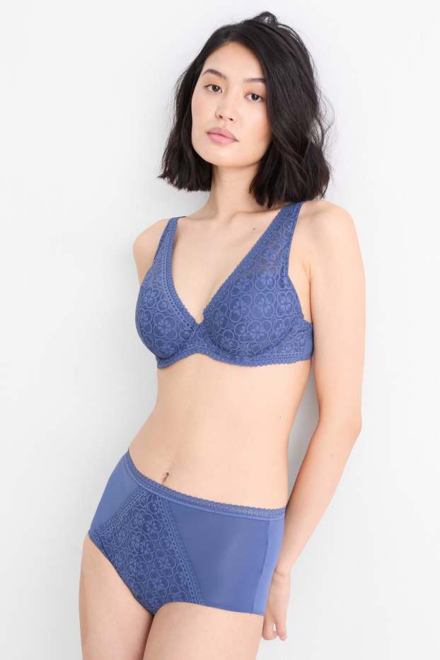 Dames - BH met beugels - PLUNGE - voorgevormd - blauw