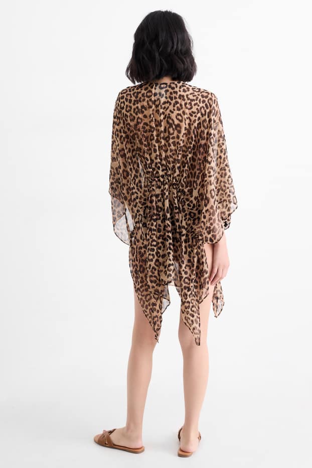 Damen - Kimono - Leo-Print - schwarz / beige