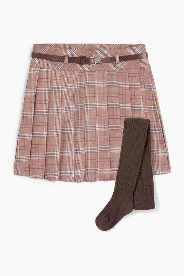 Kinderen: meisjes - Set - rok met ceintuur en maillot - 3-delig - bruin