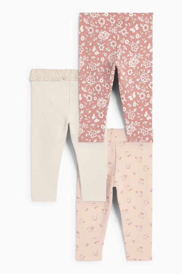 Bébés filles - Lot de 3 - petites fleurs - leggings chauds bébé - rose
