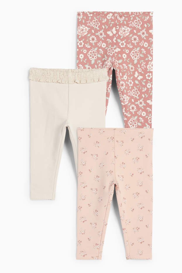 Bébés filles - Lot de 3 - petites fleurs - leggings chauds bébé - rose