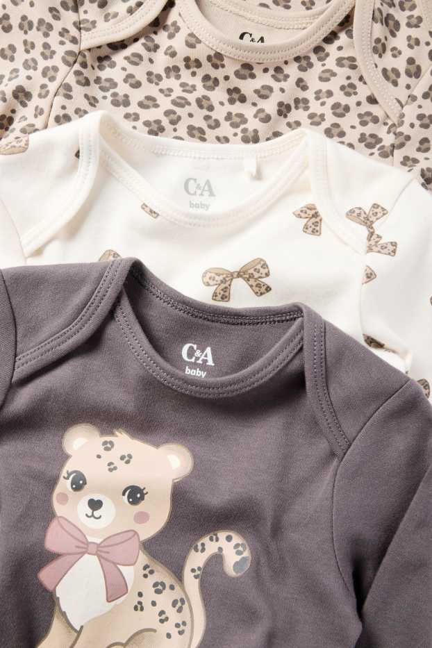 Neonate - Confezione da 3 - leopardo e fiocco - body neonati - beige