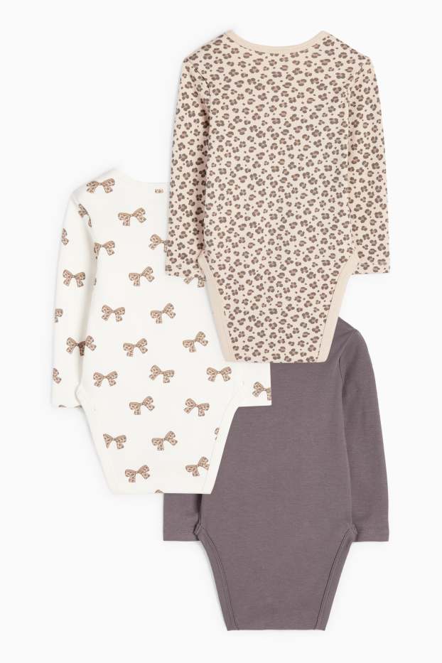 Neonate - Confezione da 3 - leopardo e fiocco - body neonati - beige