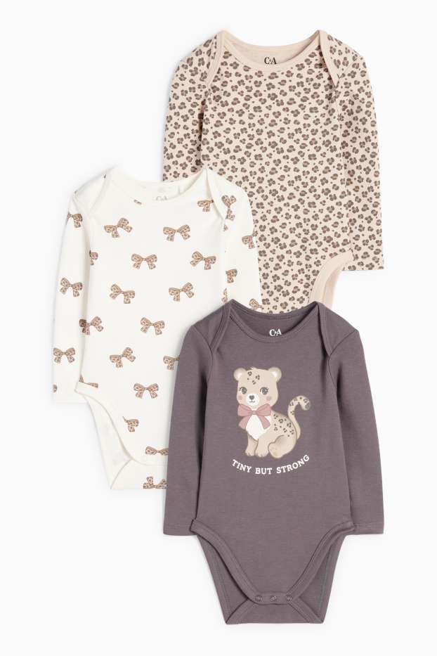 Neonate - Confezione da 3 - leopardo e fiocco - body neonati - beige