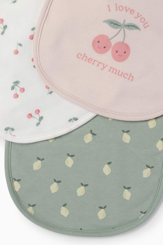Bébés filles - Lot de 3 - cerises et citrons - bavoirs pour bébé - blanc crème