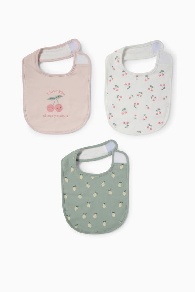 Bébés filles - Lot de 3 - cerises et citrons - bavoirs pour bébé - blanc crème
