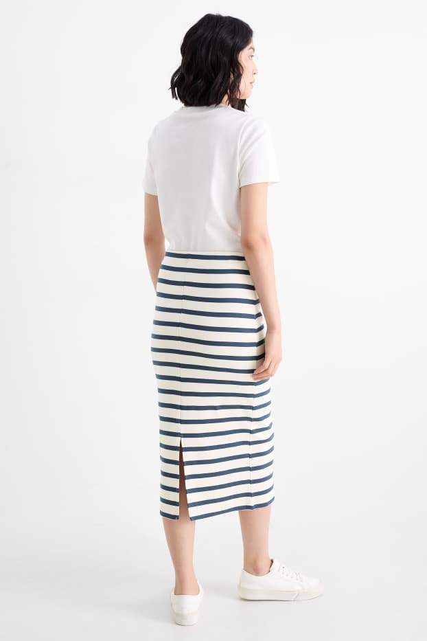 Dames - Kokerrok - gestreept - donkerblauw / crème wit