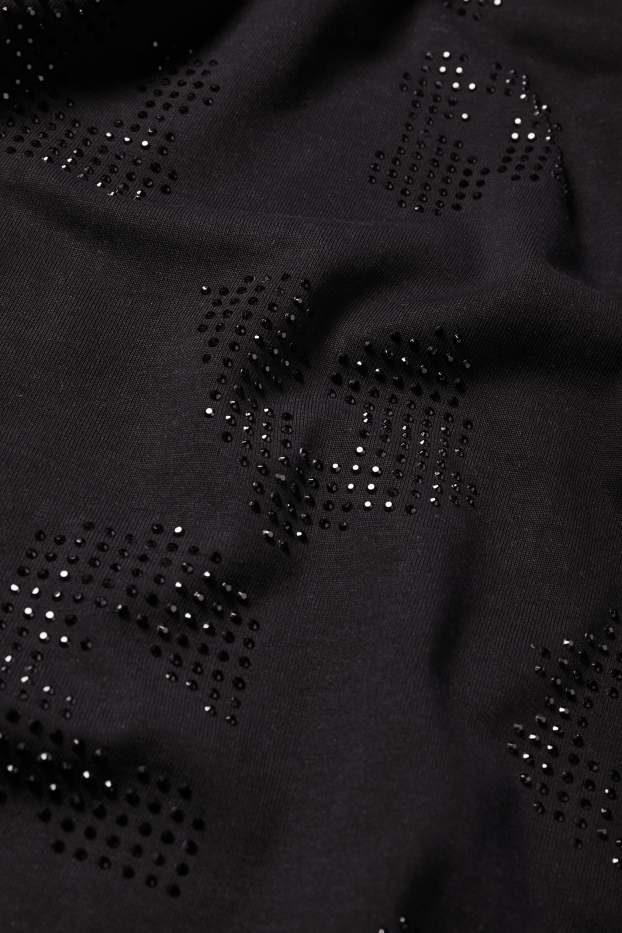Damen - T-Shirt mit Strasssteinen - Regular Fit - schwarz