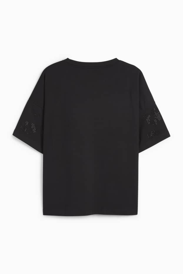 Damen - T-Shirt mit Strasssteinen - Regular Fit - schwarz