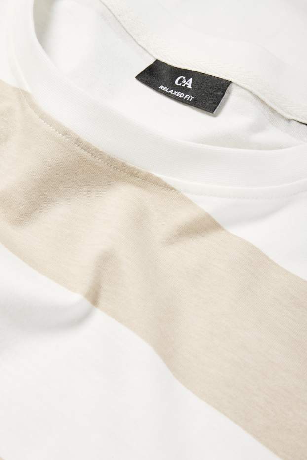 Herren - T-Shirt - Relaxed Fit - gestreift - weiss / beige