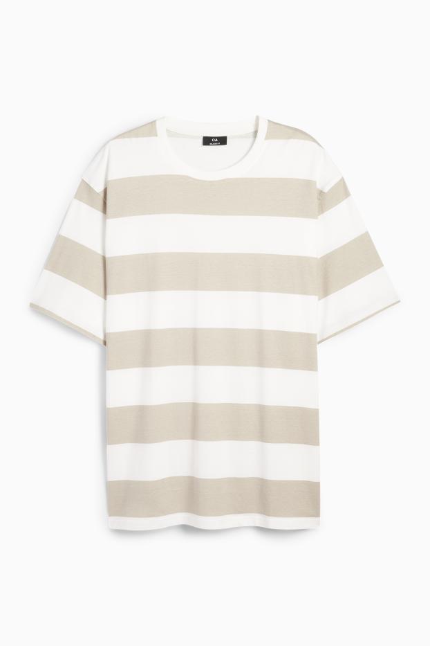 Herren - T-Shirt - Relaxed Fit - gestreift - weiss / beige