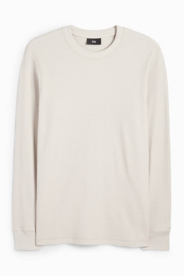 Heren - Longsleeve - met structuur - licht beige