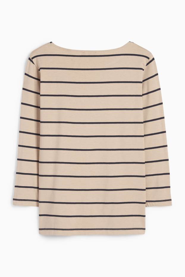 Women - Long sleeve top - striped - light beige