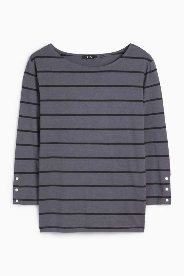 Damen - Langarmshirt - gestreift - dunkelblau