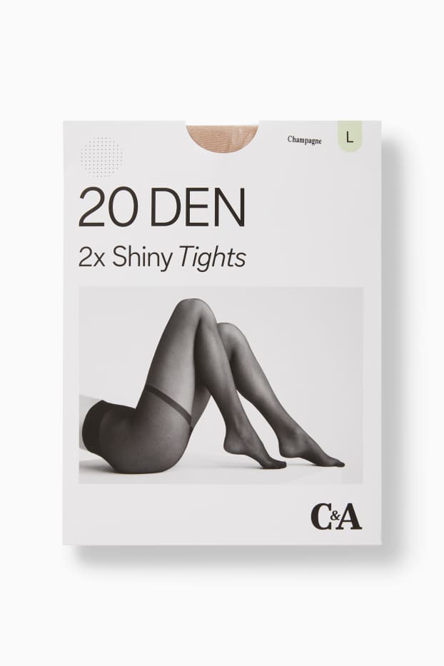 Femmes - Lot de 2 - collants fins - LYCRA® - 20 DEN - couleur champagne