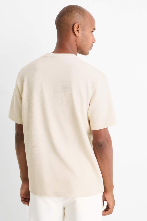 Herren - T-Shirt - Relaxed Fit - gerippt - beige