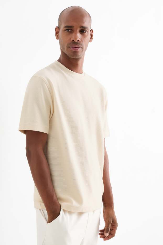 Herren - T-Shirt - Relaxed Fit - gerippt - beige