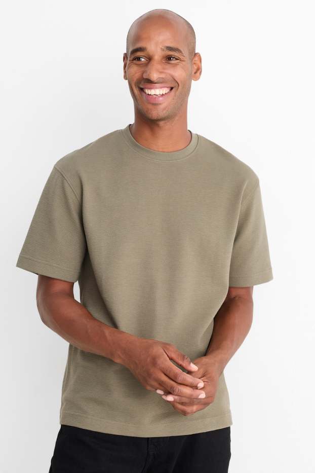 Herren - T-Shirt - Relaxed Fit - gerippt - grün