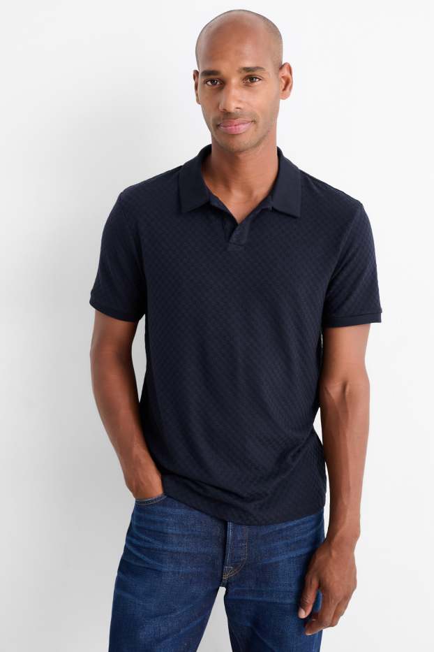 Men - Polo shirt - regular fit - textured - dark blue