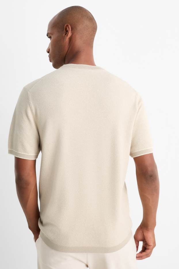 Hommes - Pull en maille - manches courtes - beige clair
