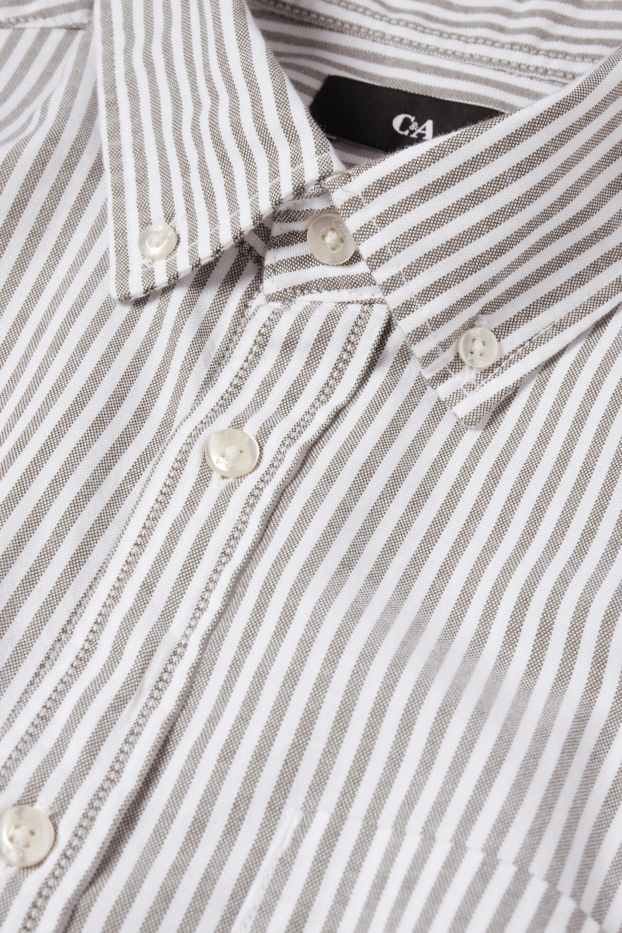 Uomo - Camicia - regular fit - button down - a righe - verde / bianco crema