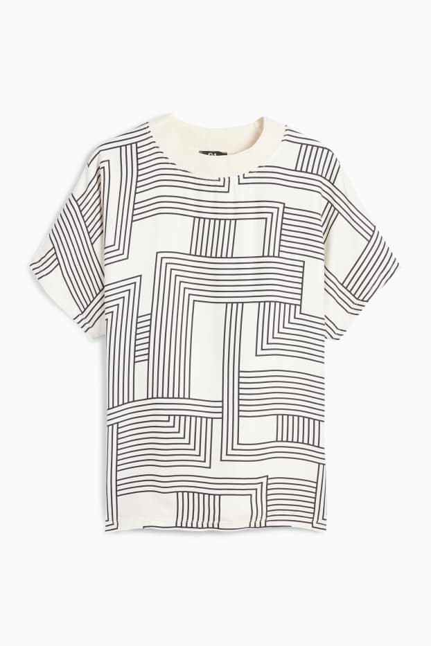 Damen - T-Shirt - Relaxed Fit - gemustert - cremeweiß