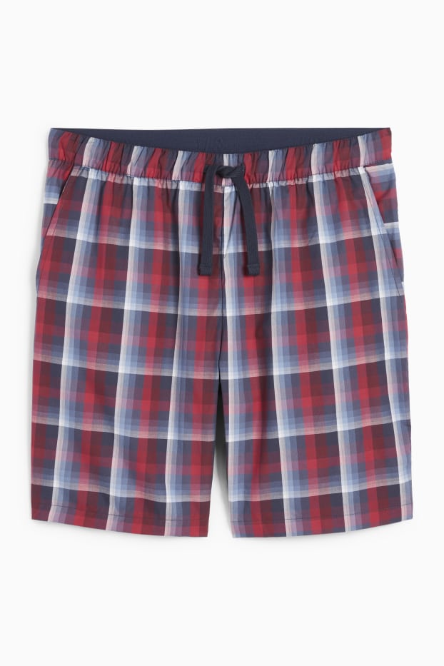 Herren - Pyjamashorts - kariert - rot / dunkelblau