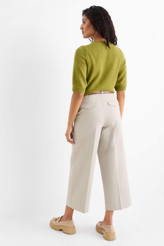 Dames - Pantalon met ceintuur - high waist - wide leg - beige