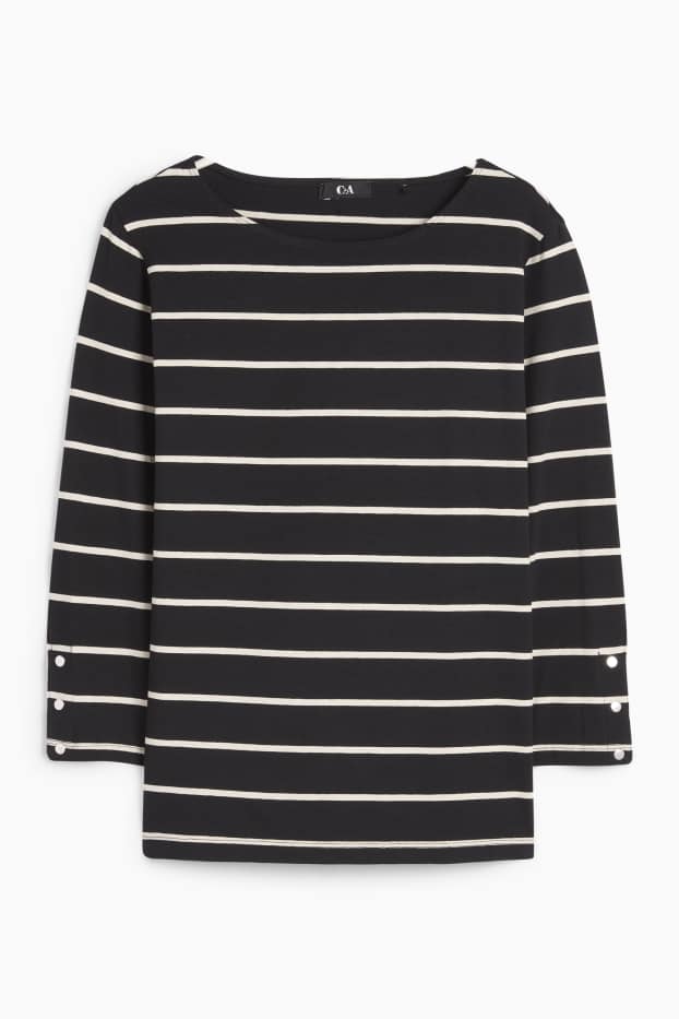 Mujer - Camiseta de manga larga - de rayas - negro / blanco
