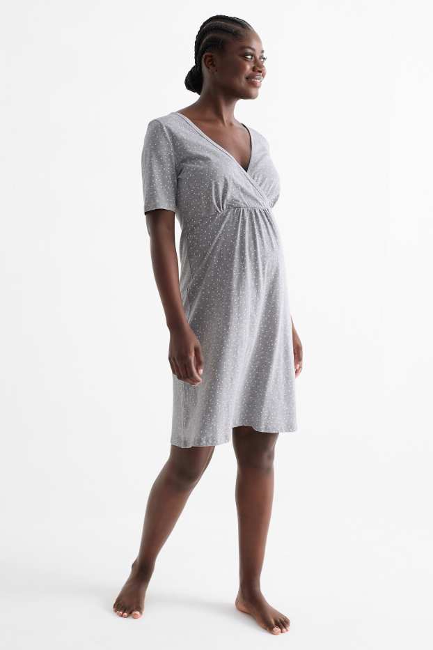 Femmes - Chemise de nuit d’allaitement - à pois - gris clair chiné