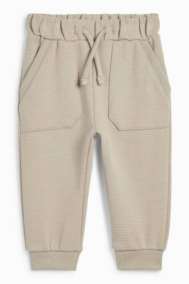 Baby: jongens - Babyoutfit - geribd - 2-delig - beige