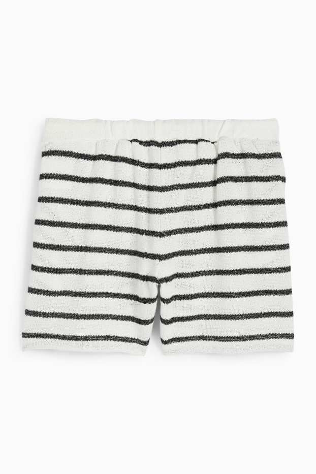Donna - Shorts in maglia - vita media - a righe - bianco / nero