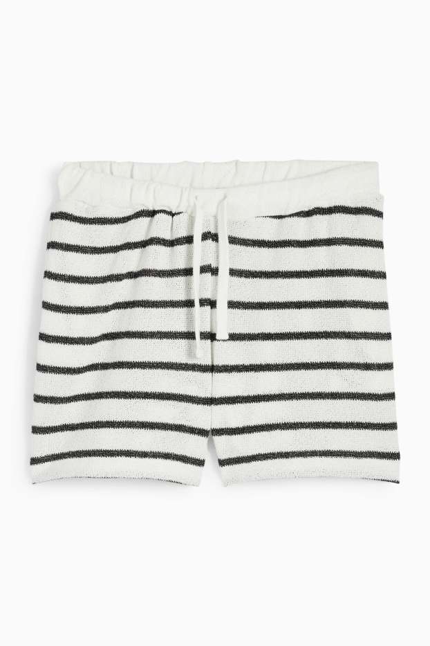 Donna - Shorts in maglia - vita media - a righe - bianco / nero