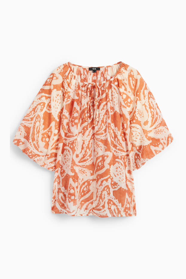 Damen - Bluse mit V-Ausschnitt - gemustert - dunkelorange