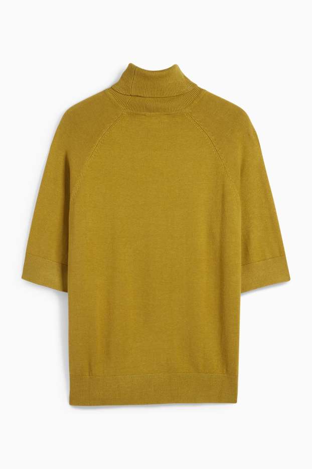Damen - Rollkragenpullover – kurzarm - grün