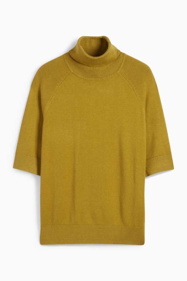 Damen - Rollkragenpullover – kurzarm - grün