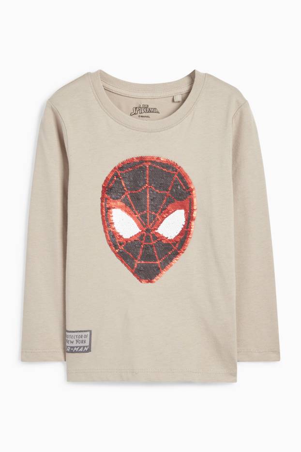 Kinderen: jongens - Spider-Man - longsleeve - glanseffect - beige