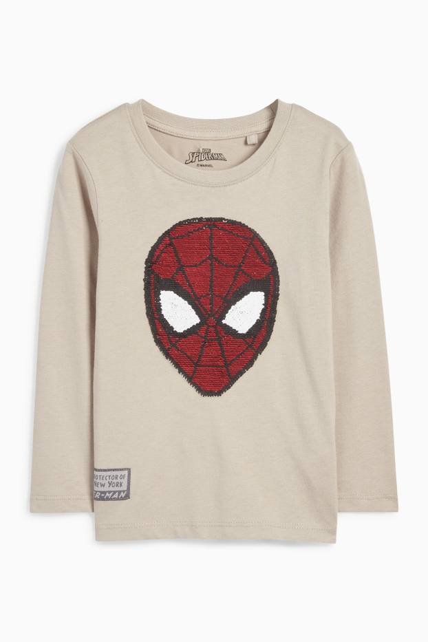 Kinderen: jongens - Spider-Man - longsleeve - glanseffect - beige