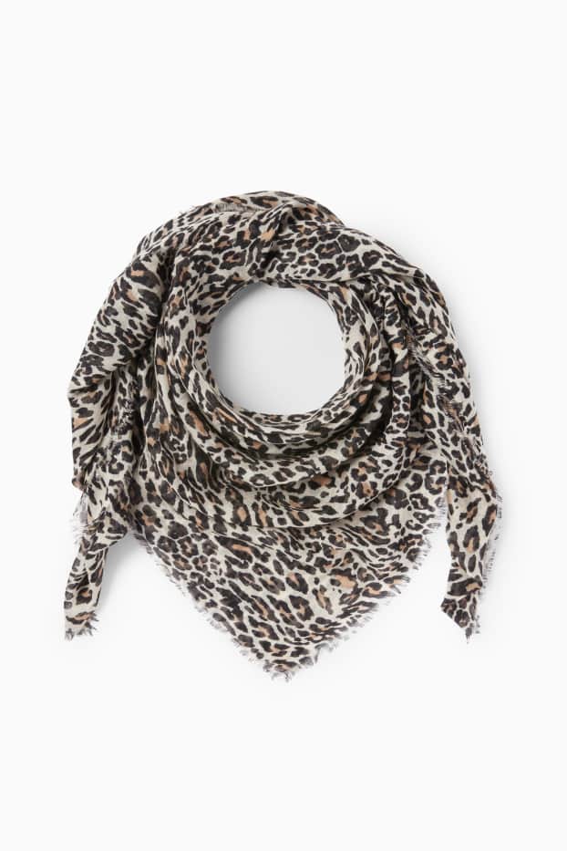 Damen - Tuch - Leo-Print - schwarz / beige