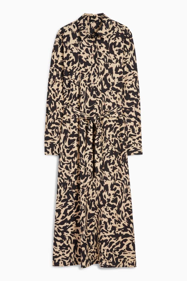 Dames - Blousejurk - met patroon - zwart / beige