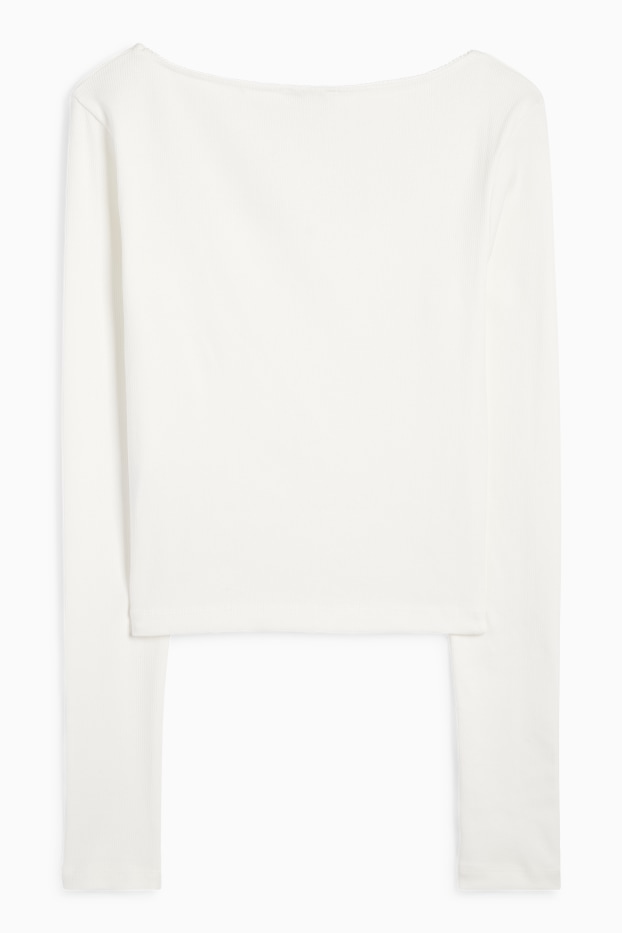 Damen - Crop Langarmshirt - gerippt - weiß