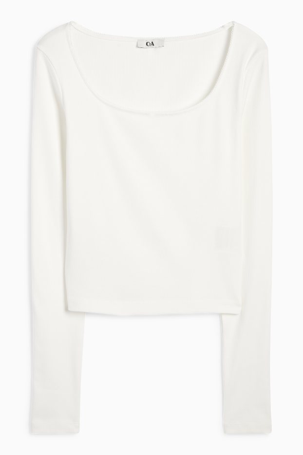 Damen - Crop Langarmshirt - gerippt - weiß