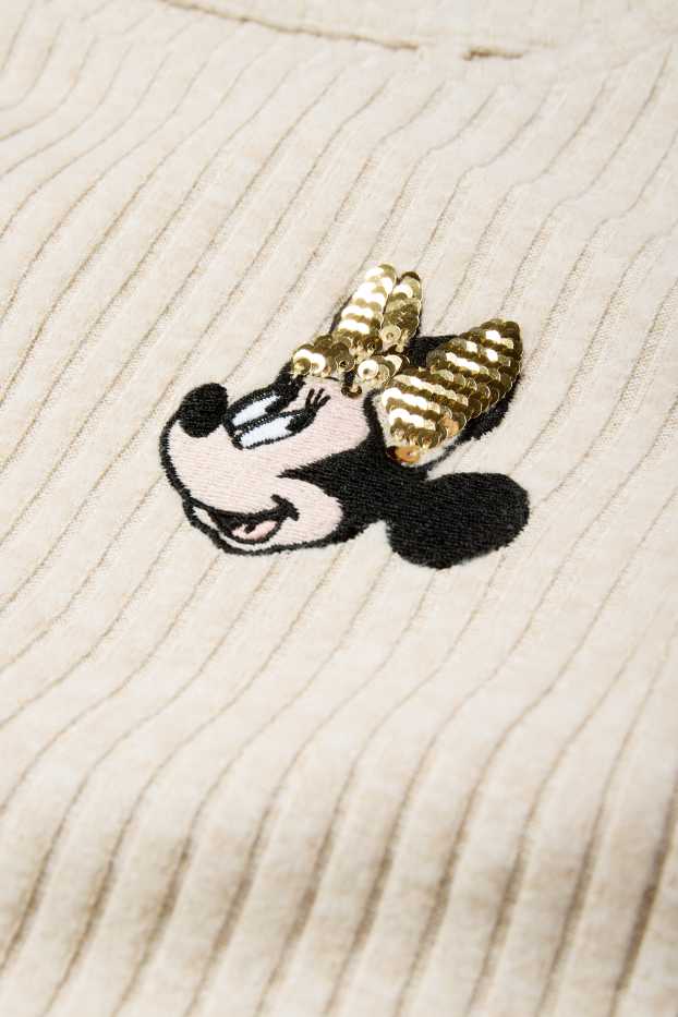 Enfants filles - Minnie Mouse - haut à manches longues - finition côtelée - beige clair