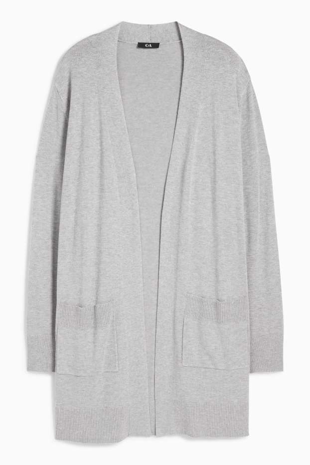 Damen - Lange Strickjacke - hellgrau
