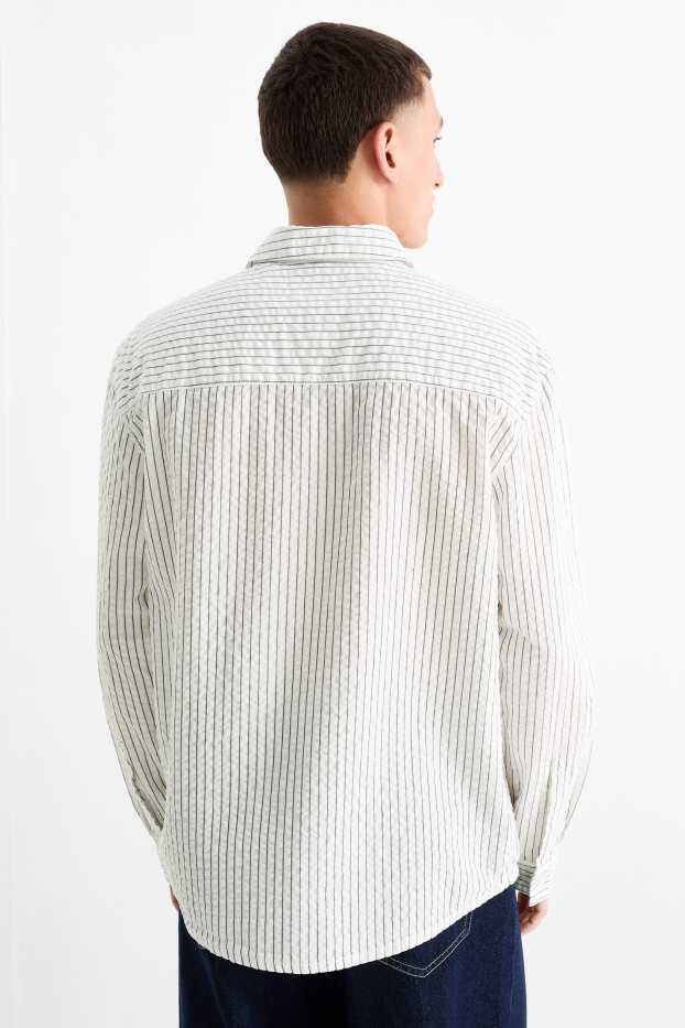 Men - Shirt - relaxed fit - kent collar - striped - white