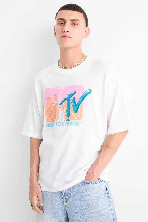 Bărbați - Tricou - supradimensionat - MTV - alb