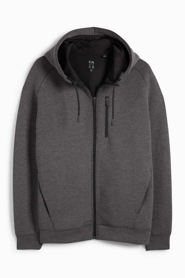 Heren - Sportvest met capuchon - donkergrijs-mélange