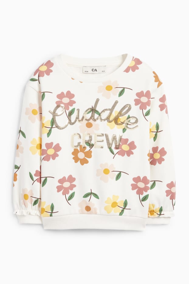 Children Girls - Floral - sweatshirt - shiny - cremewhite
